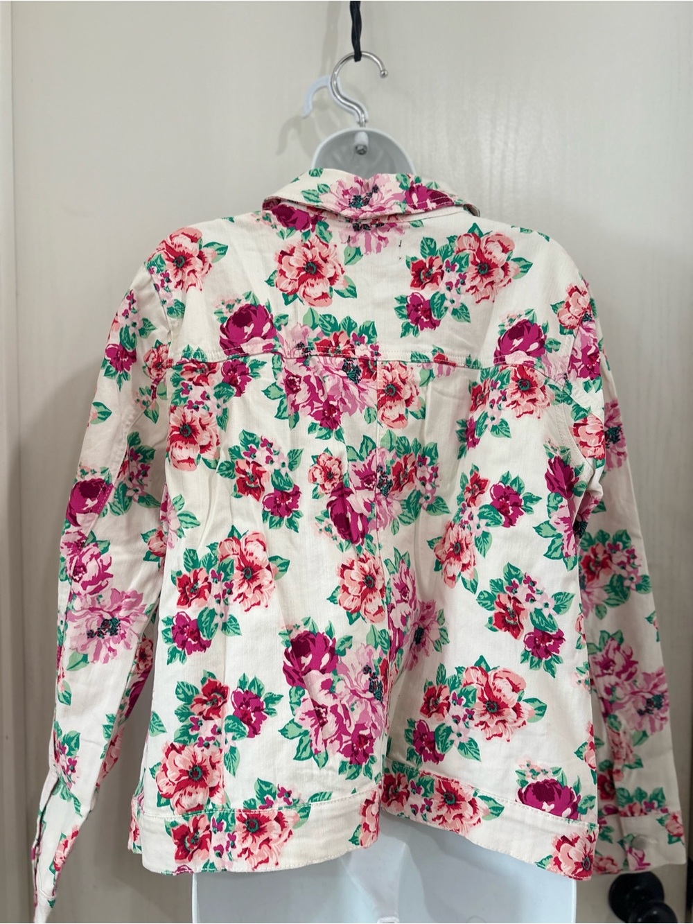 Kim Rogers Cream Floral Jean Jacket with Pink Roses - Picture 6 of 7